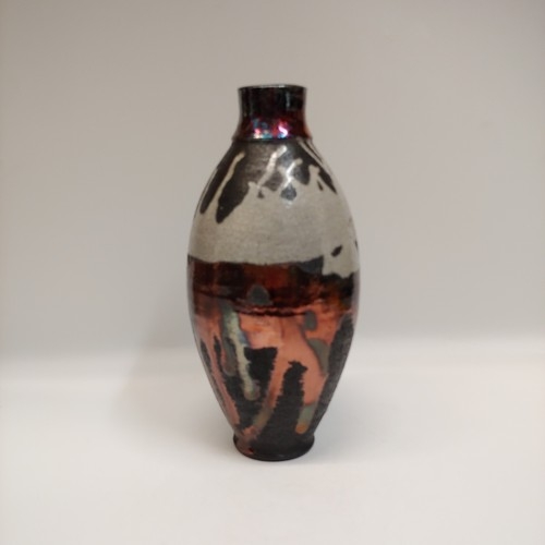 #221191 Raku Vase Black/White/Copper 9x4 $22 at Hunter Wolff Gallery